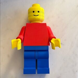 Oversized Yellow-Red-Blue Toy Figure - Classic Building Block Minifigure Style